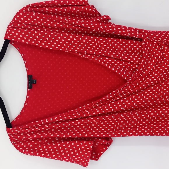 Talbots Surplice Neckline Top Polka Dot Short Sleeve Size Large Red White - Picture 2 of 8